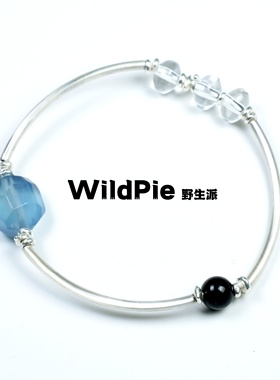 设计感十足海蓝宝黑曜石纯银手串