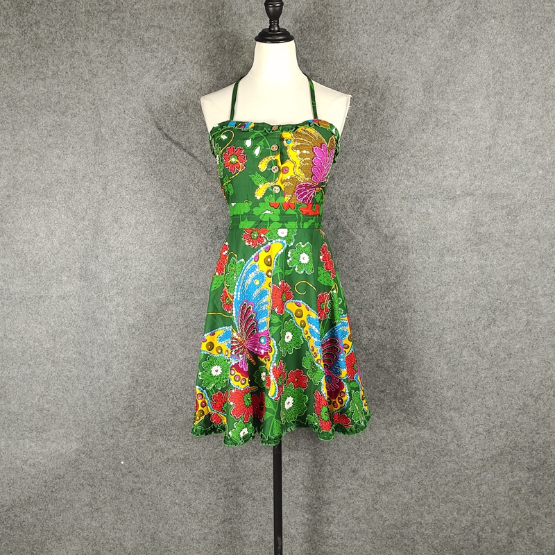 清仓珠绣印巴文化风情蝴蝶连衣裙