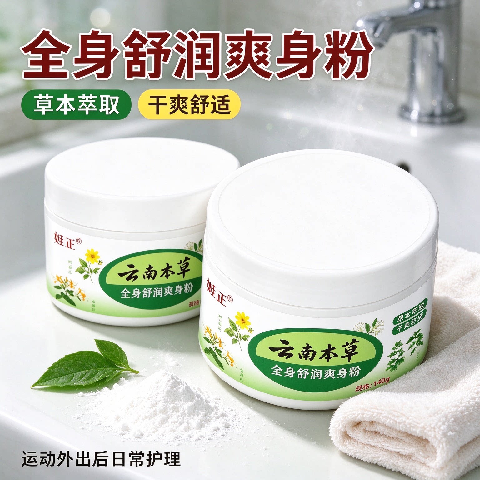 痱子粉大人云南正品爽身粉本草成人爽身医用清凉清香止汗干爽留香