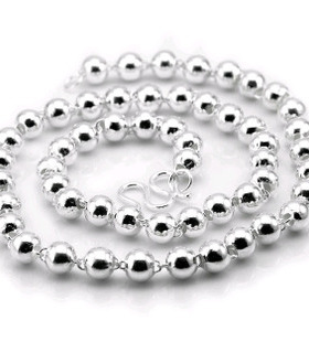 999纯银圆珠项链女男佛珠链足银