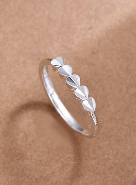 老匠人女款足银小清新爱心戒指