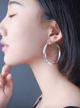 999纯银大耳圈女欧美990足银宽面