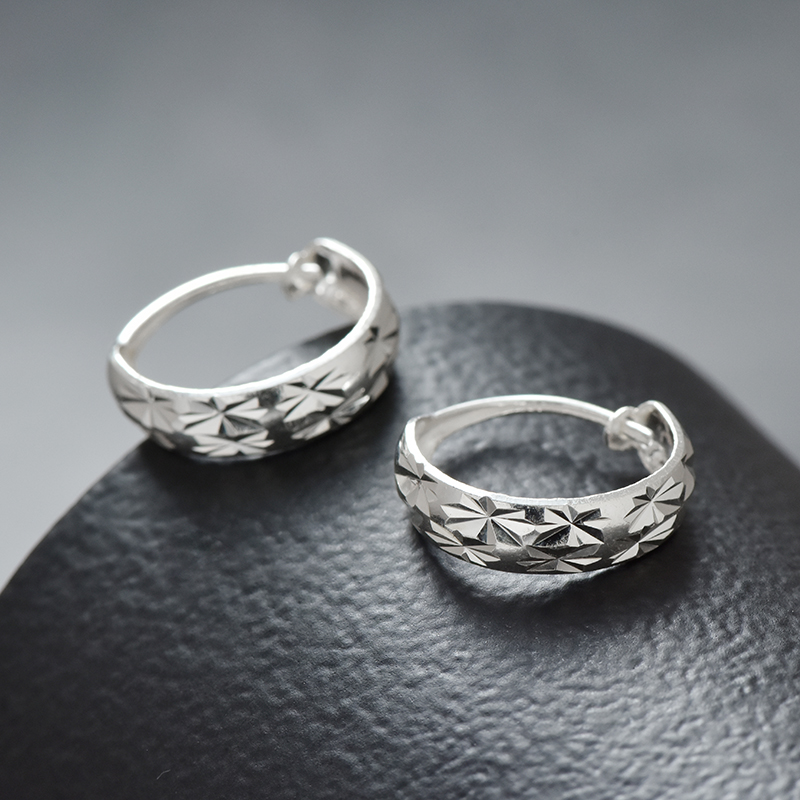 999纯银耳环女短款气质满天星复古百搭耳圈送妈妈足银耳坠防过敏