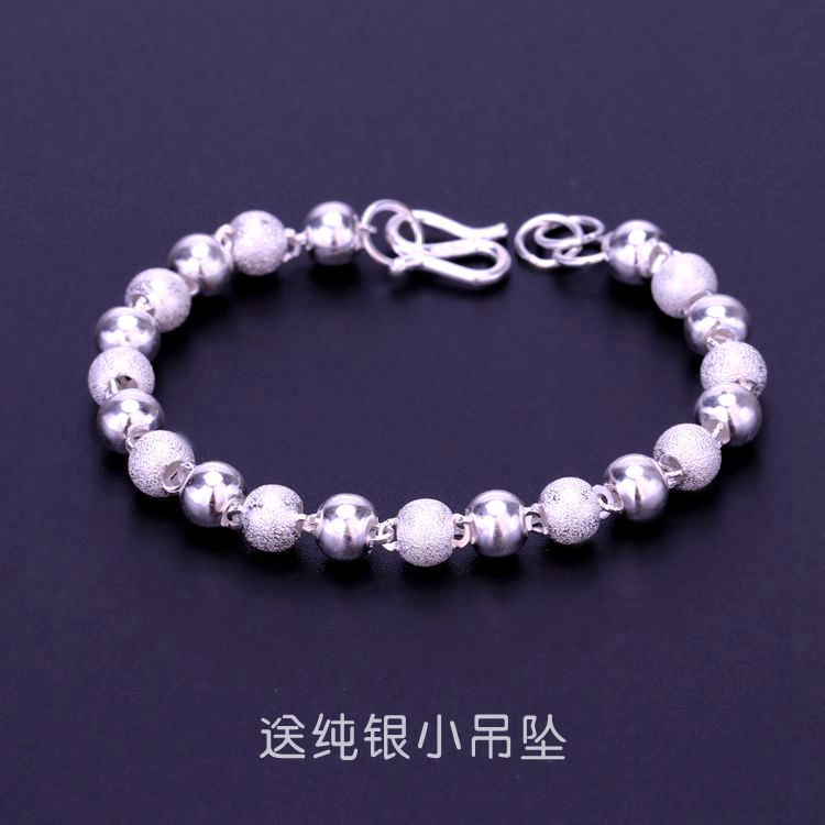 999純銀手鏈 女 韓款時尚轉運珠磨砂圓珠手 佛珠銀珠990足銀手飾