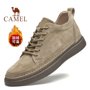 骆驼男鞋2025秋冬款加绒中帮增高马丁靴厚底休闲皮鞋高帮大码板鞋