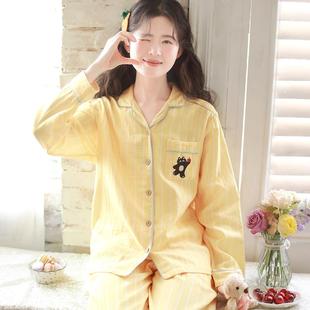 简约条纹可外穿家居服 眠岛 2025春秋新款 睡衣女纯棉纱布长袖