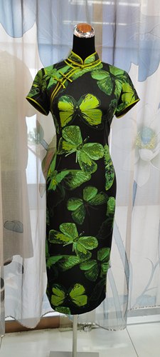 阿幽朵夏装新款短袖旗袍木兰棉弹力妈妈装中式中长款国风旗袍裙