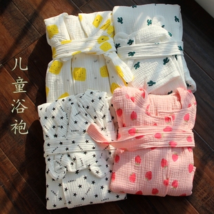 纯棉四层男孩女孩浴衣带帽防感冒睡袍亲肤轻柔 柔软纱布儿童浴袍