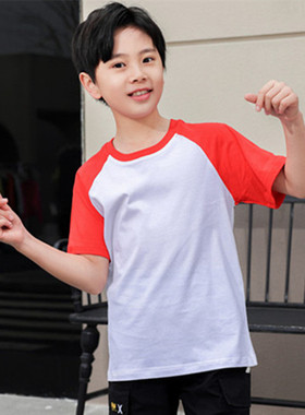 夏季短袖t恤纯棉男童圆领插肩小孩儿童节幼儿园班服定制亲子童装