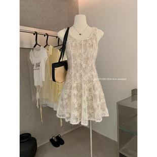 Y.JIA 重工气质蕾丝钩花收腰连衣裙女春夏小个子甜美短裙 伊嘉法式