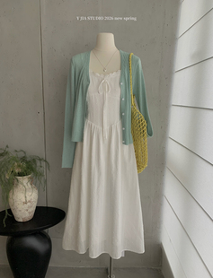 显瘦蕾丝吊带连衣裙长裙套装 温柔风奶油针织开衫 伊嘉法式 Y.JIA