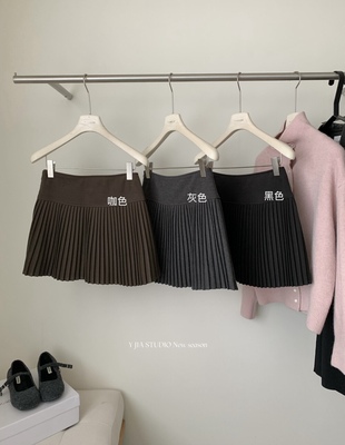 Y.JIA 伊嘉伯克利学院甜辣风高腰百褶a字短裙女秋冬百搭A字半身裙