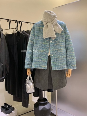 Y.JIA 伊嘉法式小香风高级感撞色毛呢夹棉短外套女秋冬小个子大衣