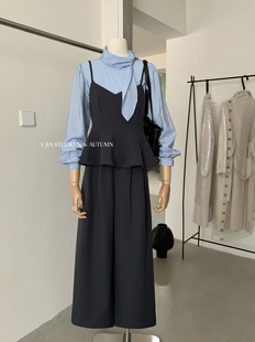 三件套 休闲西裤 Y.JIA伊嘉可鲁千金韩系ins收腰气质衬衫 叠穿吊带