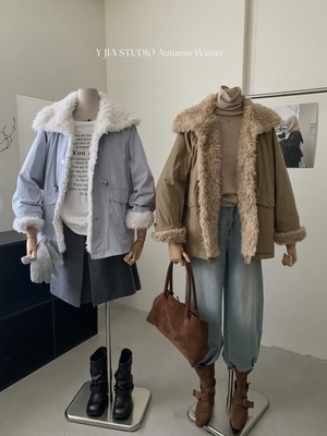 Y.JIA 伊嘉今年超火的派克风棉服女秋冬设计感加厚拼接环保毛外套