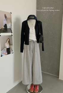 套装 Y.JIA 设计感花边腰头拼接显瘦休闲裤 蕾丝吊带 伊嘉针织开衫