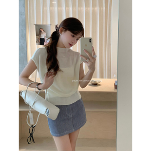 上衣 女春夏斗篷款 Y.JIA 伊嘉韩系半高领包肩收腰坑条设计感针织衫