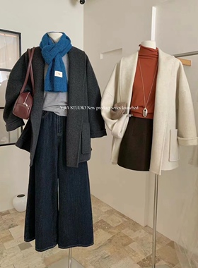 Yi.Jia伊嘉秋冬双面羊毛翻领斗篷大衣女斯嘉丽千金风高级感呢外套