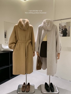 Y.JIA 伊嘉秋冬温柔风贵气高级感狐狸毛领显瘦双面呢羊毛大衣外套