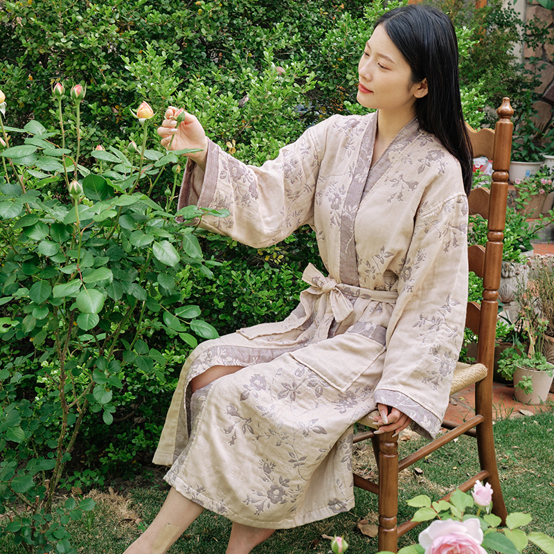 春夏季薄款浴袍女士纯棉睡衣三层纱布吸水浴服全棉浴衣速干睡袍