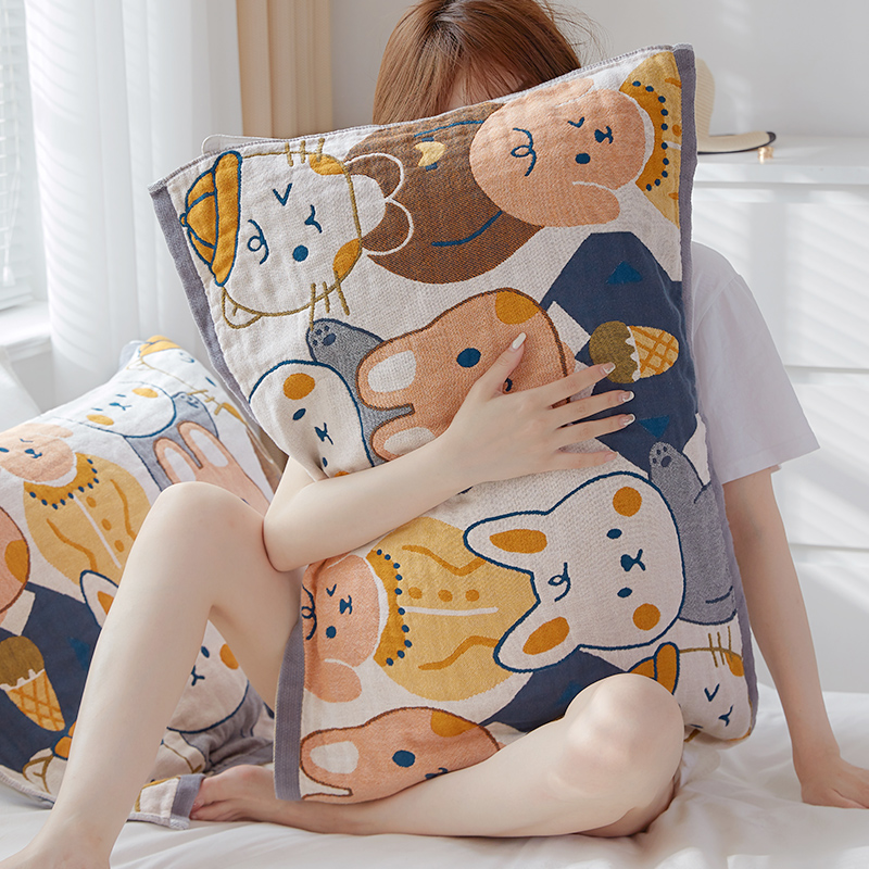 纯棉四层纱布枕巾成人卡通吸汗