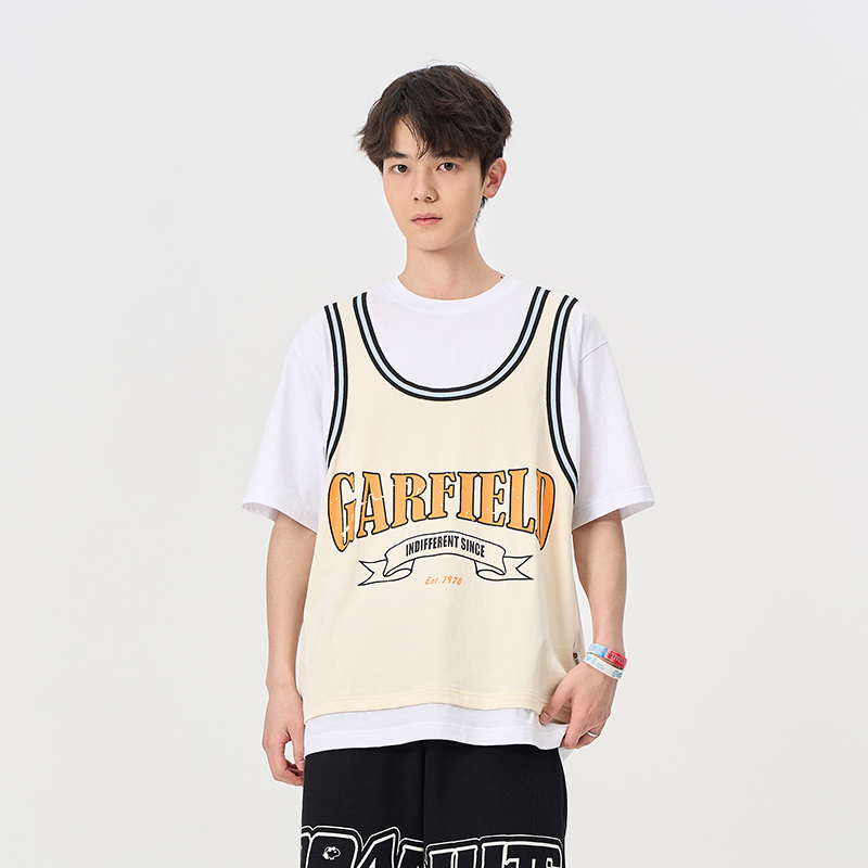Fun潮牌圆领T恤男女同款夏季新款加菲猫联名卡通印花情侣百搭短袖