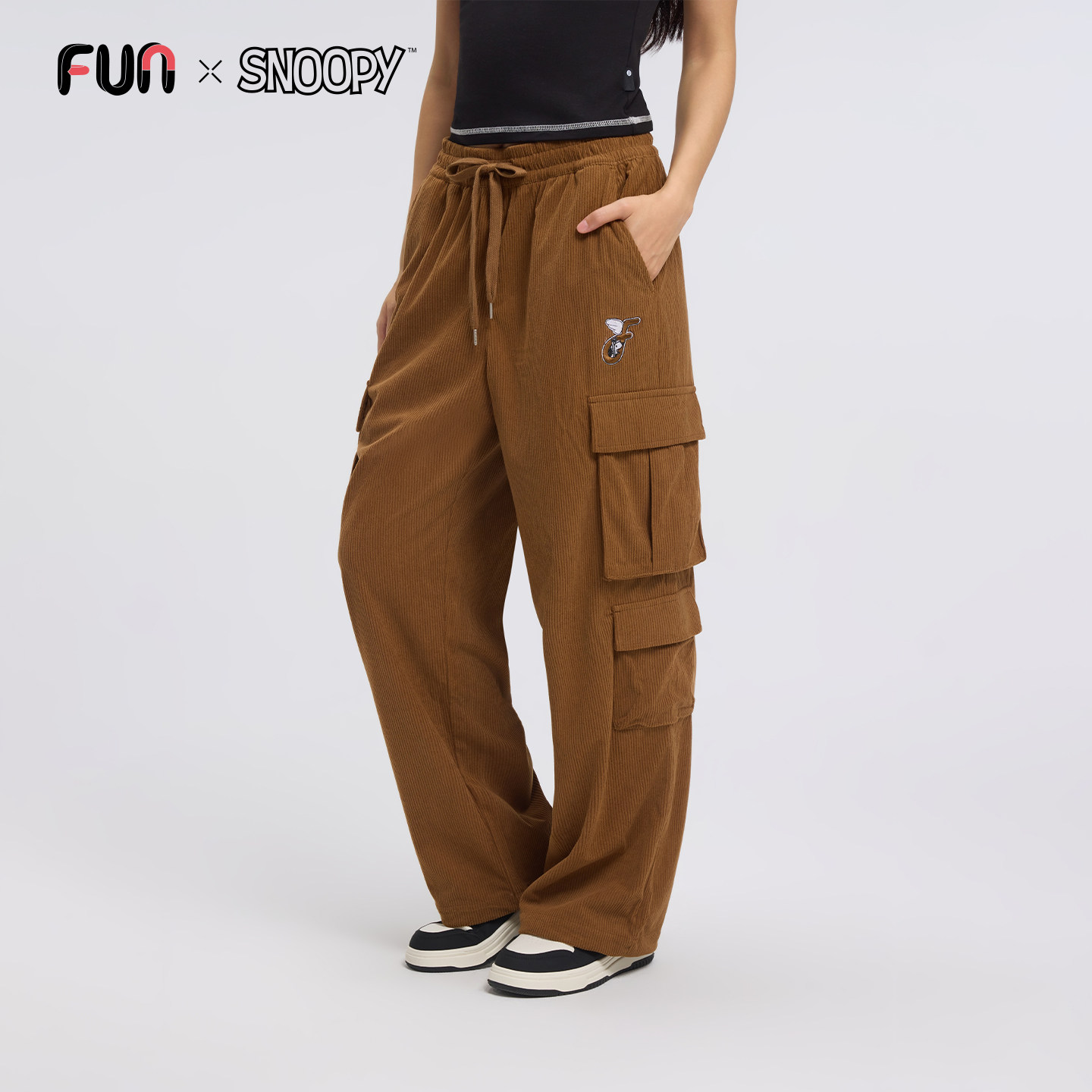 Fun2025秋冬季史努比联名美式复古工装长裤子女灯芯绒阔腿裤