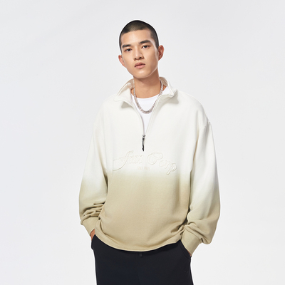 2025秋冬季时尚运动半拉链宽松版套头卫衣渐变长袖上衣男女同款