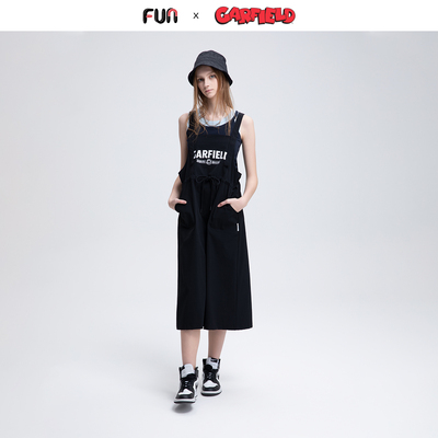 Fun2025春夏线下商场同款加菲猫联名款背带裙抽绳中长款连衣裙