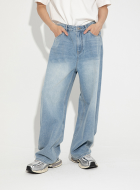 Fun2025春夏线下商场同款洗水做旧复古牛仔长裤阔腿裤FMK95101L
