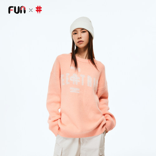 Fun2025秋冬季新款潮牌毛衣男女款宽松时尚字母圆领套头情侣款