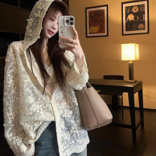 内搭 不含下装 w801 26夏上新设计感蕾丝钩花连帽显瘦小衫 一起