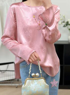 一起小众设计乐绉提花显白高级感百搭气质小衫（含100真丝）26186