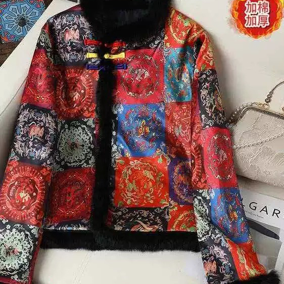 一起上新新中式国风拼色夹棉宽松彩色盘扣保暖短外套XM0149599-1