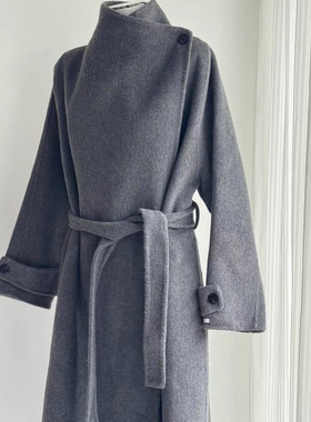 一起带高级感气质灰色羊毛外套(配腰带)（含70羊毛）2509174422H