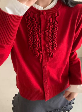 一起衫撞色假两件减龄洋气针织开衫（含100绵羊毛）Y一50190