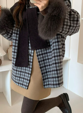 起冬羊毛外套(配可拆卸披肩,可拆卸狐狸毛袖)（含100羊毛）33351