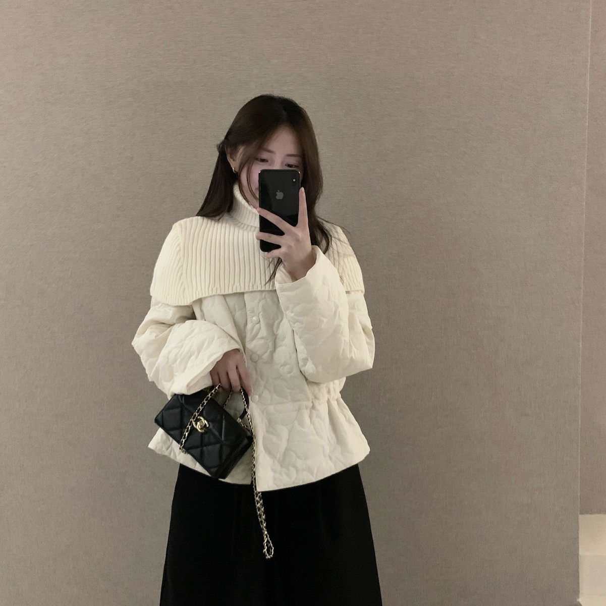 一起手不亏韩系简约压花设计收腰短外套(配围脖)YS1-psy9102