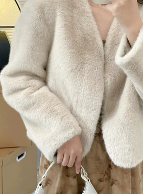 一起约小香风环保皮草仿水貂女外套水貂香风短款毛绒短外套T112