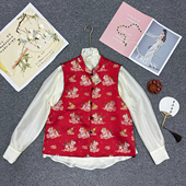 一起丝绒绣珠片马拼接宋锦提花马上有财双面穿马甲YS2 t573