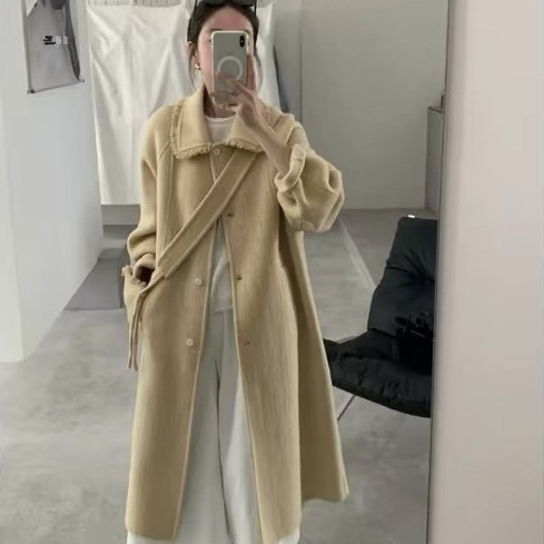 O一起设计慵懒风翻领长款羊毛外套(配包包)（含90绵羊毛）P818,女装/女士精品,羽绒服,淘宝优惠券,粉丝福利购,淘宝优惠卷