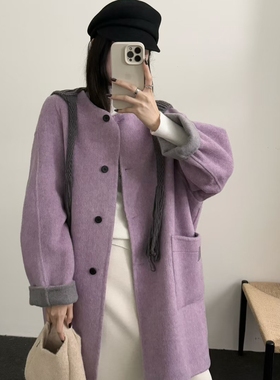 起小众设计款羊毛外套(配可拆卸针织帽)（含100澳毛）L-SYN68180