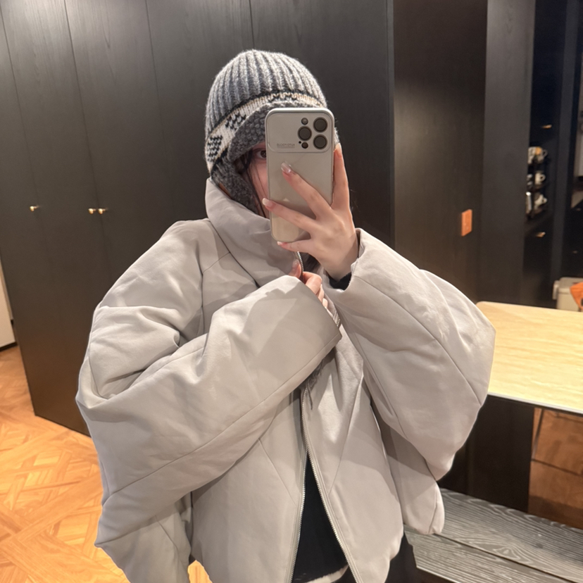 一起家+-d水洗简约廓形高领宽松短款保暖羽绒服外套YJ158