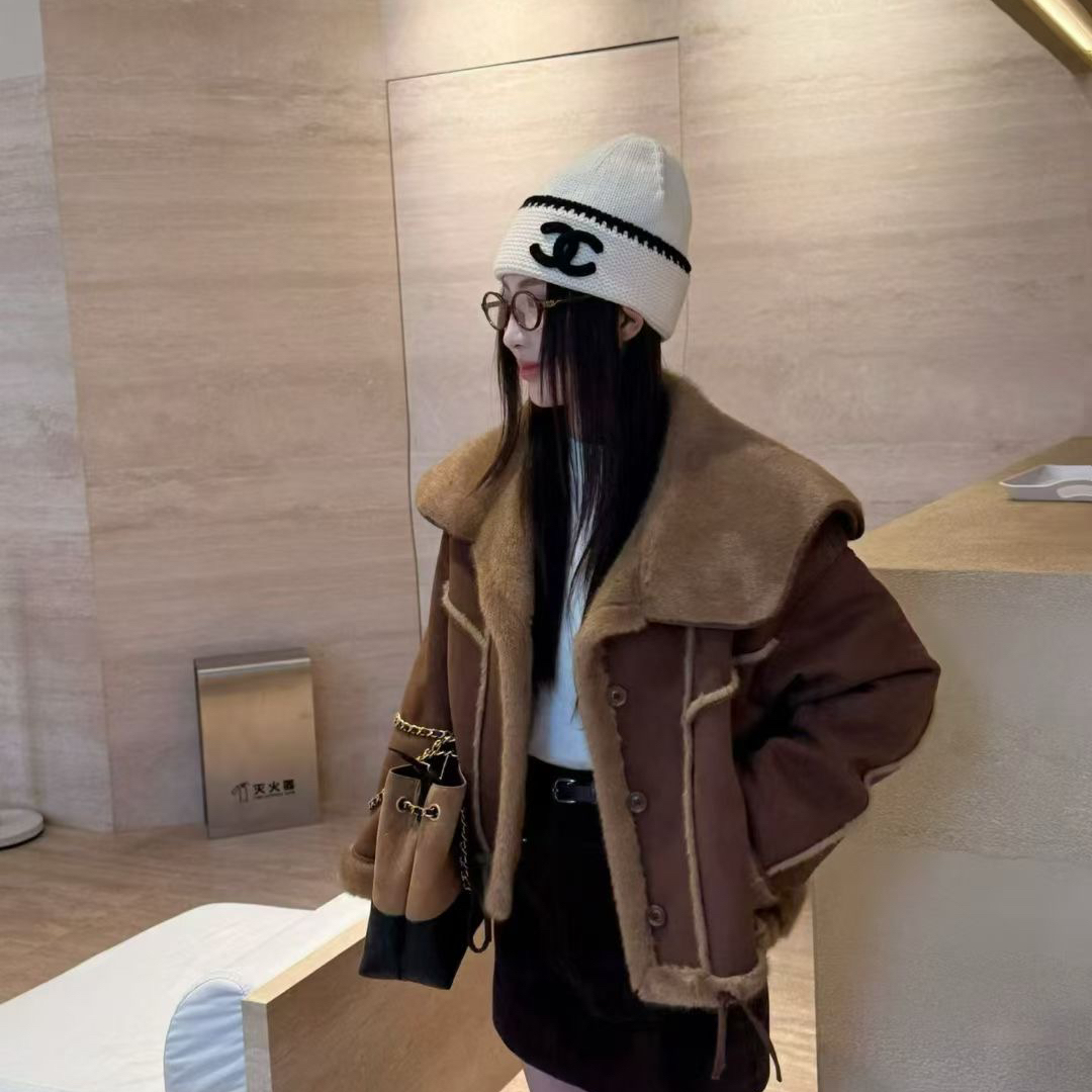 一起家stseller～宽松大翻领加绒加厚短外套(休闲仿皮毛一体)MM01