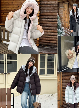 一起欧货新款内里撞色连帽泡芙保暖羽绒服外套HC88855