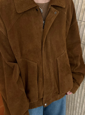 一起欧洲进口反绒皮100羊皮复古老钱真皮皮衣夹克短外套YS1-OH022