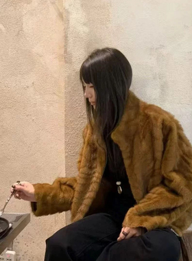 一起家冬上新韩版气质仿水貂毛保暖绒感减龄短外套76582