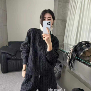 套装 网红阔腿短裤 含5羊毛F1019 时尚 一起羊羔毛麻花拉链啥短外套