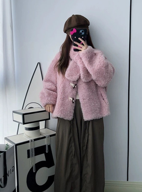 一保暖v领送围巾短款小个子羊毛外套(配围巾)（含100羊毛）B4301