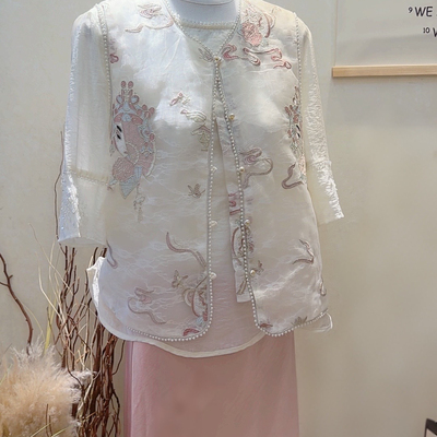一起新中式刺绣镂空设计感短款马甲(不含内搭)9533